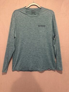 Patagonia Long Sleeve Trail Running Tee - Heathered Teal Blue
